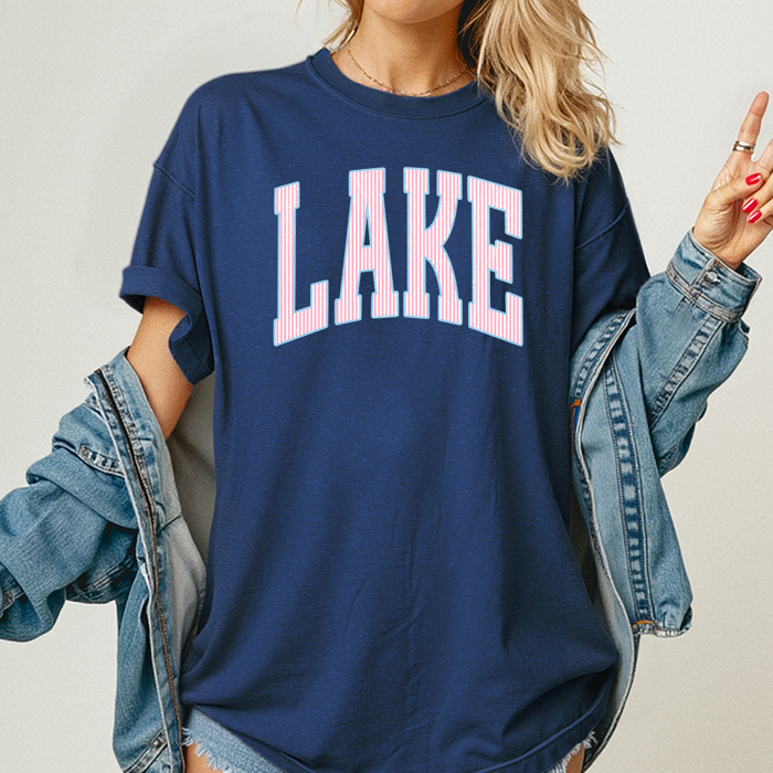 Lake Striped Graphic Tee, Lake Boat Trip Shirt, Summer Lake Day Comfort Colors Tee 