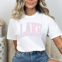 Small White Lake Striped Graphic Tee, Lake Boat Trip Shirt, Summer Lake Day Comfort Colors Tee 