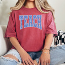 XL Crimson Teach Polka-Dot Graphic Tee, Back To School Shirt, Cute Teacher Comfort Colors Tee