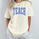 Large Ivory Teach Polka-Dot Graphic Tee, Back To School Shirt, Cute Teacher Comfort Colors Tee