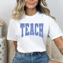 XXL White Teach Polka-Dot Graphic Tee, Back To School Shirt, Cute Teacher Comfort Colors Tee