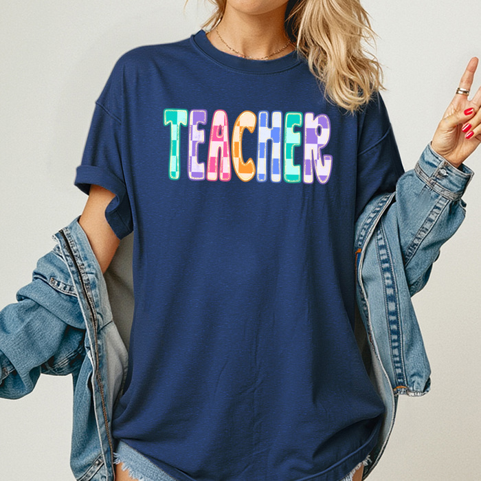 Teacher Checkered Colorful Graphic Tee, Back To School Rainbow Shirt, Teach Comfort Colors Tee