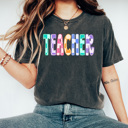 XL Pepper Teacher Checkered Colorful Graphic Tee, Back To School Rainbow Shirt, Teach Comfort Colors Tee