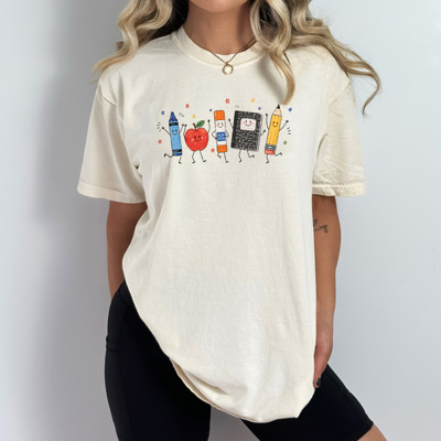Happy School Supplies Graphic Tee, Back To School Shirt, Teacher Comfort Colors Tee