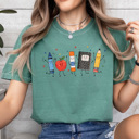 XL Light Green Happy School Supplies Graphic Tee, Back To School Shirt, Teacher Comfort Colors Tee