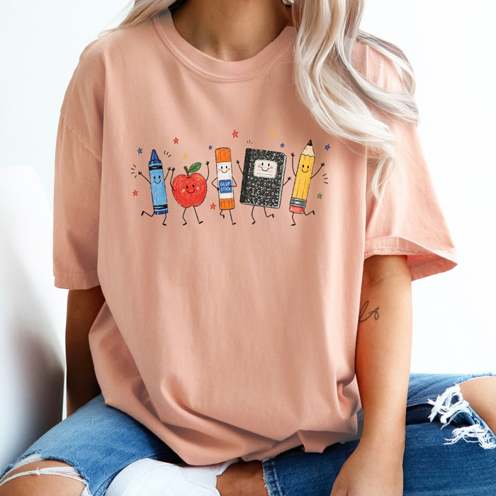 Happy School Supplies Graphic Tee, Back To School Shirt, Teacher Comfort Colors Tee