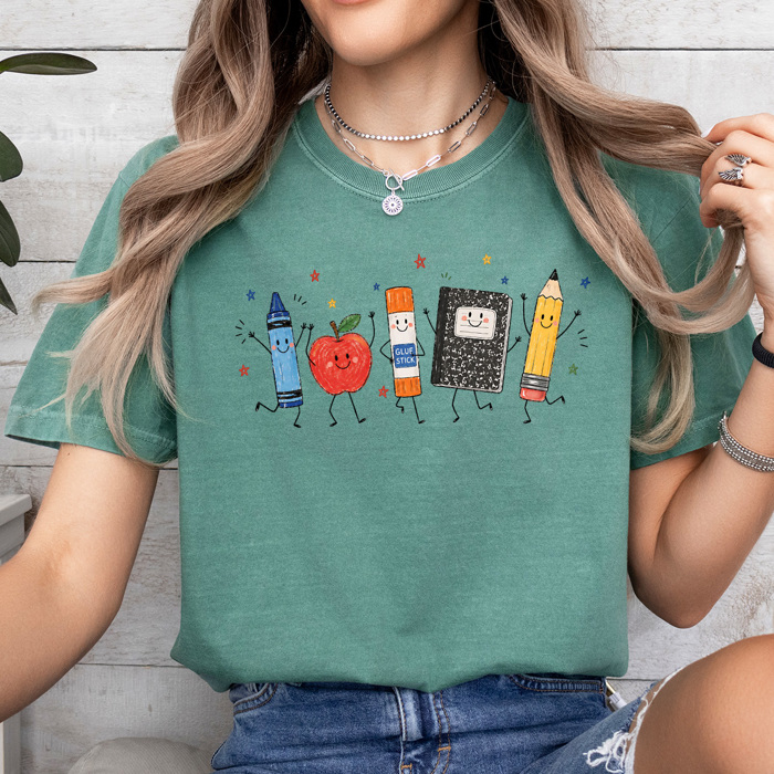 Happy School Supplies Graphic Tee, Back To School Shirt, Teacher Comfort Colors Tee