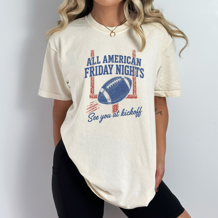 All American Friday Nights Graphic Tee, See You At Kickoff Shirt, Football Sports Comfort Colors Tee 