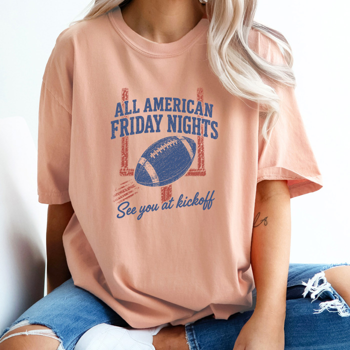 All American Friday Nights Graphic Tee, See You At Kickoff Shirt, Football Sports Comfort Colors Tee 