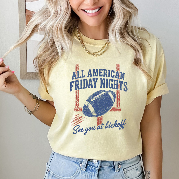 All American Friday Nights Graphic Tee, See You At Kickoff Shirt, Football Sports Comfort Colors Tee 