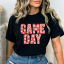 Medium Black Game Day Graphic Tee, Checkered And Stars Shirt, Sports Comfort Colors Tee