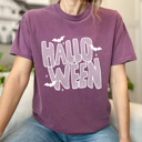 XL Berry Halloween Striped Graphic Tee, Spooky Bats Shirt, Halloween Comfort Colors Tee