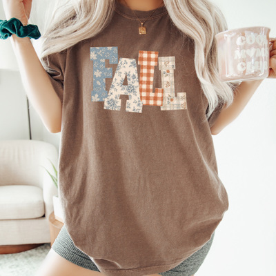 Fall Patterned Cottage Core Graphic Tee, Autumn Floral Shirt, Fall Comfort Colors Tee