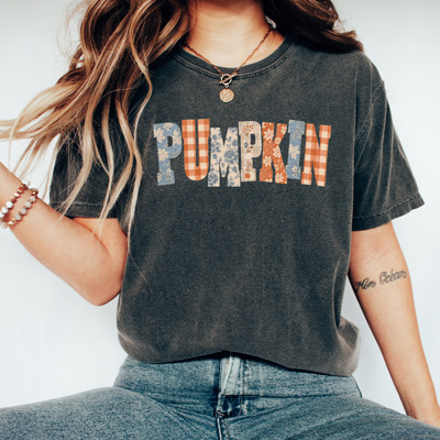 Pumpkin Patterned Cottage Core Graphic Tee, Autumn Floral Shirt, Fall Comfort Colors Tee