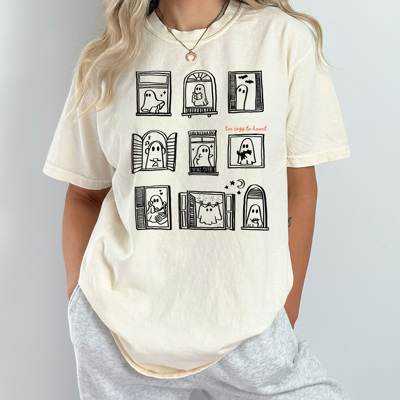 Ghost Windows Graphic Tee, Too Cozy To Haunt Shirt, Halloween Cozy Comfort Colors Tee 