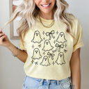 XXL Butter Coquette Ghosts And Bows Graphic Tee, Cute Girly Halloween Shirt, Doodle Ghost Comfort Colors Tee   