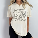 Large Ivory Coquette Ghosts And Bows Graphic Tee, Cute Girly Halloween Shirt, Doodle Ghost Comfort Colors Tee   