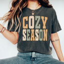 XXL Pepper Cozy Season Stripes Graphic Tee, Fall Vibes Shirt, Cozy Autumn Comfort Colors Tee