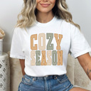 XXL White Cozy Season Stripes Graphic Tee, Fall Vibes Shirt, Cozy Autumn Comfort Colors Tee