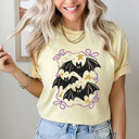 Small Butter Coquette Bats Graphic Tee, Halloween Night Shirt, Bats And Bows Comfort Colors Tee 