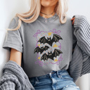 Medium Gray Coquette Bats Graphic Tee, Halloween Night Shirt, Bats And Bows Comfort Colors Tee 