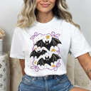 XXL White Coquette Bats Graphic Tee, Halloween Night Shirt, Bats And Bows Comfort Colors Tee 