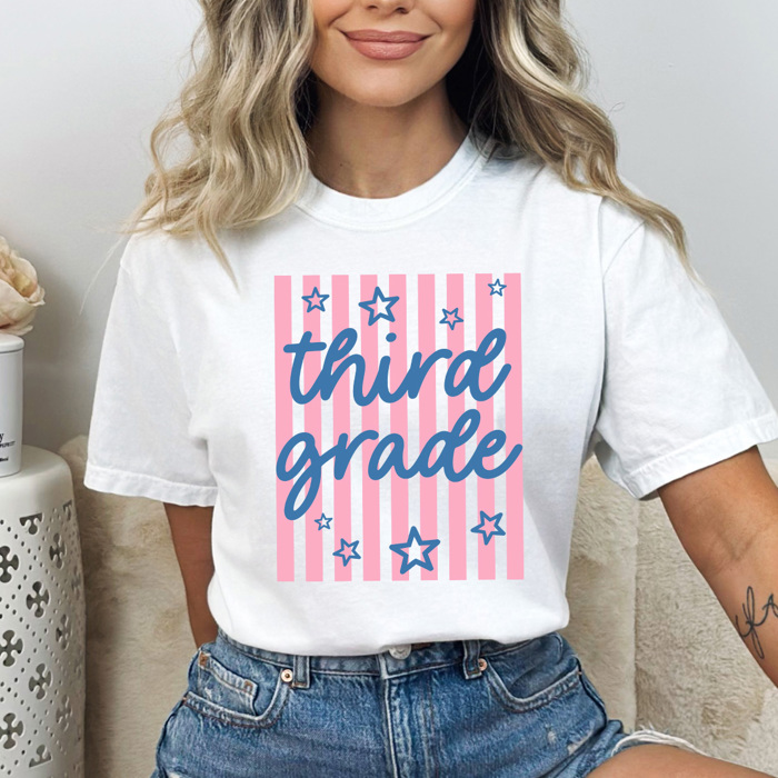 Teacher Grade Striped Graphic Tee, Star Doodle Stripes Shirt, Back To School Grades Comfort Colors Tee