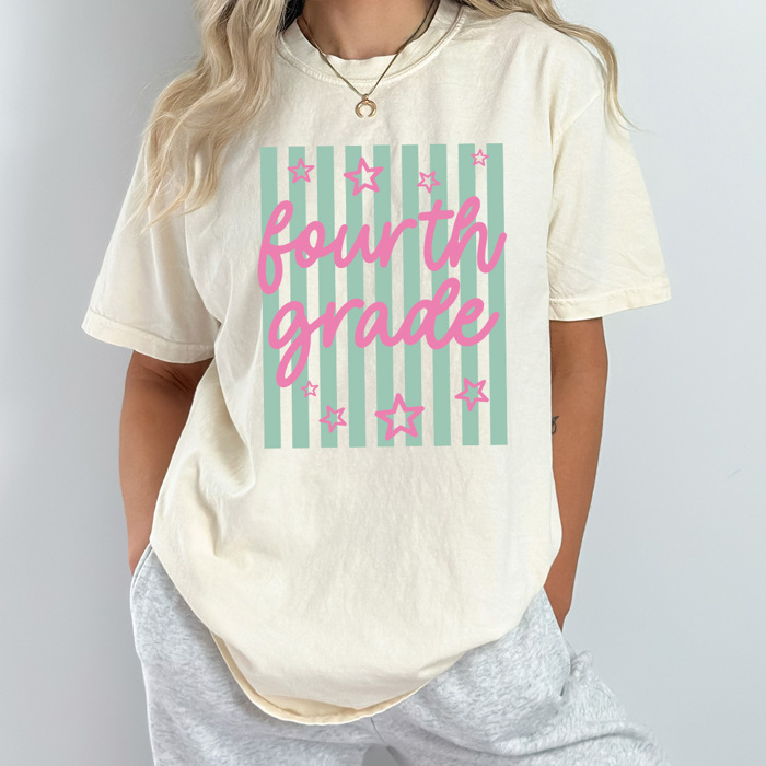 Teacher Grade Striped Graphic Tee, Star Doodle Stripes Shirt, Back To School Grades Comfort Colors Tee