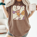  Boho Floral Flying Ghosts Graphic Tee, Fall Flowers Shirt, Halloween Ghost Comfort Colors Tee