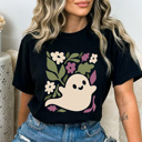  Boho Ghost Floral Graphic Tee, Halloween Floral Shirt, Ghost Fall Comfort Colors Tee