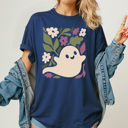  Boho Ghost Floral Graphic Tee, Halloween Floral Shirt, Ghost Fall Comfort Colors Tee