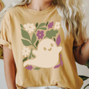  Boho Ghost Floral Graphic Tee, Halloween Floral Shirt, Ghost Fall Comfort Colors Tee