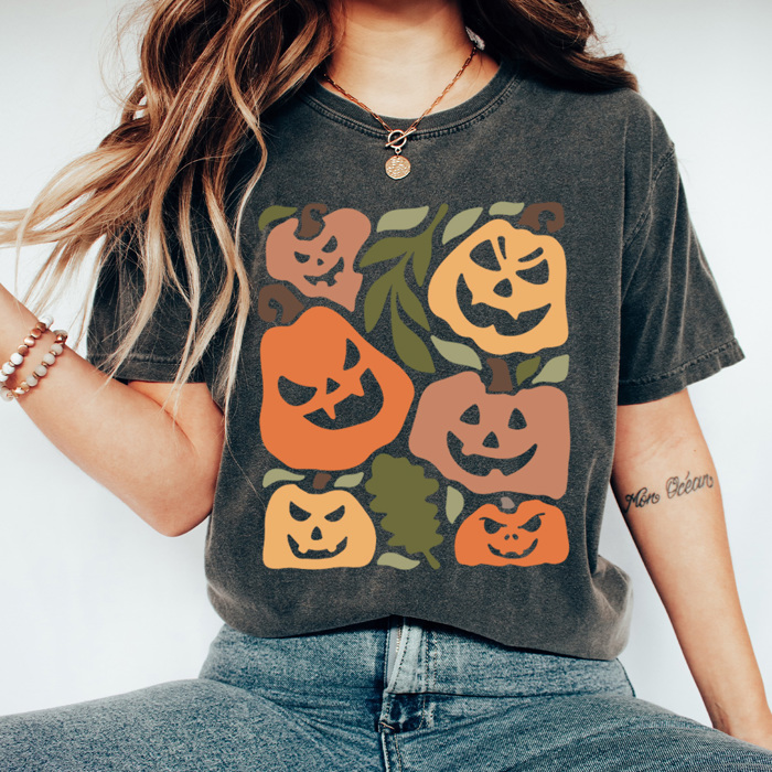 Boho Jack O Lantern Graphic Tee, Fall Pumpkin Shirt, Pumpkin Halloween Comfort Colors Tee