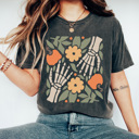XXL Pepper  Boho Skeleton Hands Graphic Tee, Fall Pumpkins Shirt, Halloween Skeleton Comfort Colors Tee 