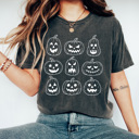 Large Pepper Halloween Jack O Lantern Graphic Tee, Pumpkin Grid Shirt, Spooky Face Comfort Colors Tee 