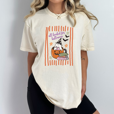 All Booked For Halloween Graphic Tee, Ghost Reading Shirt, Halloween Books Comfort Colors Tee