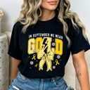 Large Black In September We Wear Gold Graphic Tee, Childhood Cancer Awareness Comfort Colors Tee 