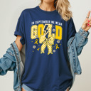 XL Navy In September We Wear Gold Graphic Tee, Childhood Cancer Awareness Comfort Colors Tee 