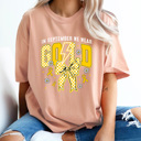 Medium Peachy In September We Wear Gold Graphic Tee, Childhood Cancer Awareness Comfort Colors Tee 