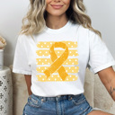  Gold Ribbon Stripes Graphic Tee, Childhood Cancer Awareness Comfort Colors Tee  