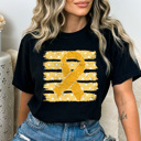 Large Black Gold Ribbon Stripes Graphic Tee, Childhood Cancer Awareness Comfort Colors Tee  