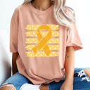 Small Peachy Gold Ribbon Stripes Graphic Tee, Childhood Cancer Awareness Comfort Colors Tee  