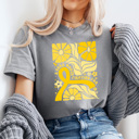Large Gray A Cure Worth Fighting For Graphic Tee, Gold Ribbon Flowers Shirt, Childhood Cancer Comfort Colors Tee