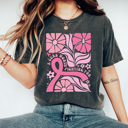 XL Pepper A Cure Worth Fighting For Graphic Tee, Pink Ribbon Flowers Shirt, Breast Cancer Comfort Colors Tee