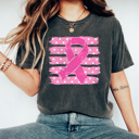 XXL Pepper Pink Ribbon Striped Graphic Tee, Breast Cancer Shirt, Pink Ribbon Comfort Colors Tee