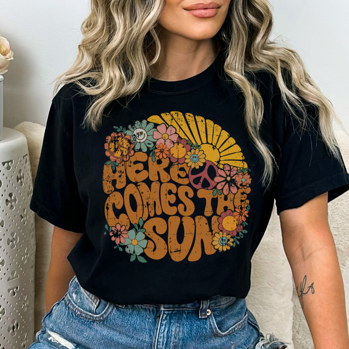 Groovy Here Comes The Sun Graphic Tee, Summer Tshirt, Sunshine Tee, Music Shirt, Rock Band Tee