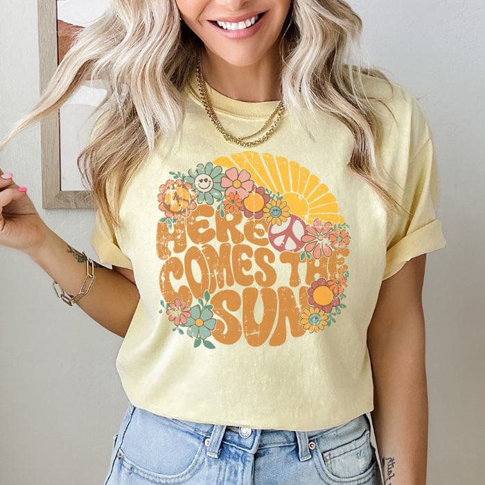 Groovy Here Comes The Sun Graphic Tee, Summer Tshirt, Sunshine Tee, Music Shirt, Rock Band Tee