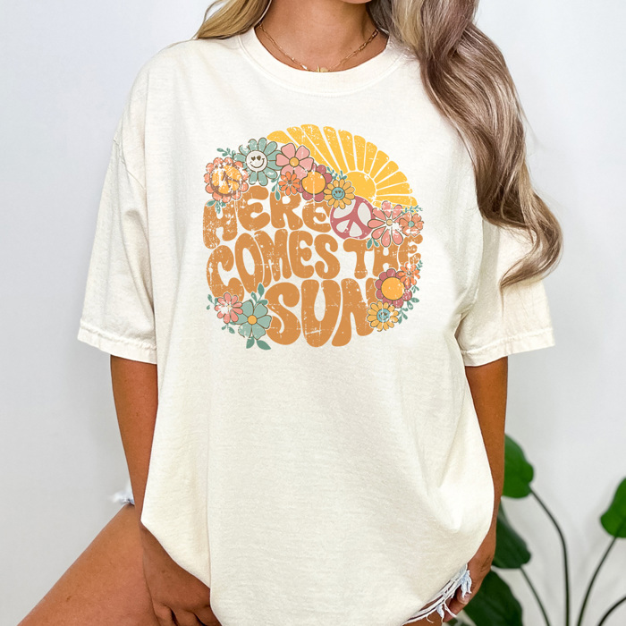 Groovy Here Comes The Sun Graphic Tee, Summer Tshirt, Sunshine Tee, Music Shirt, Rock Band Tee