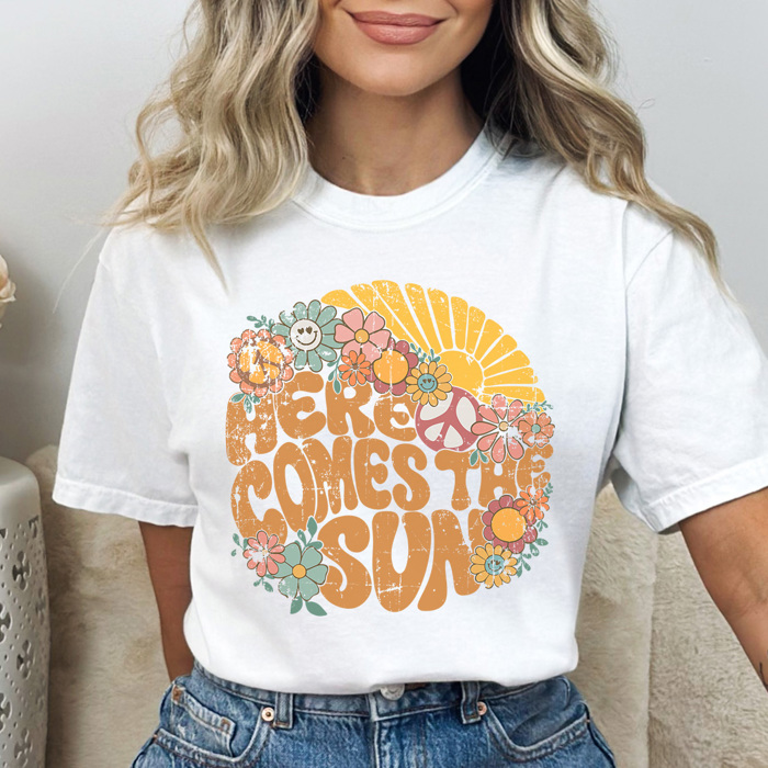 Groovy Here Comes The Sun Graphic Tee, Summer Tshirt, Sunshine Tee, Music Shirt, Rock Band Tee