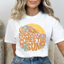 XXL White Groovy Here Comes The Sun Graphic Tee, Summer Tshirt, Sunshine Tee, Music Shirt, Rock Band Tee
